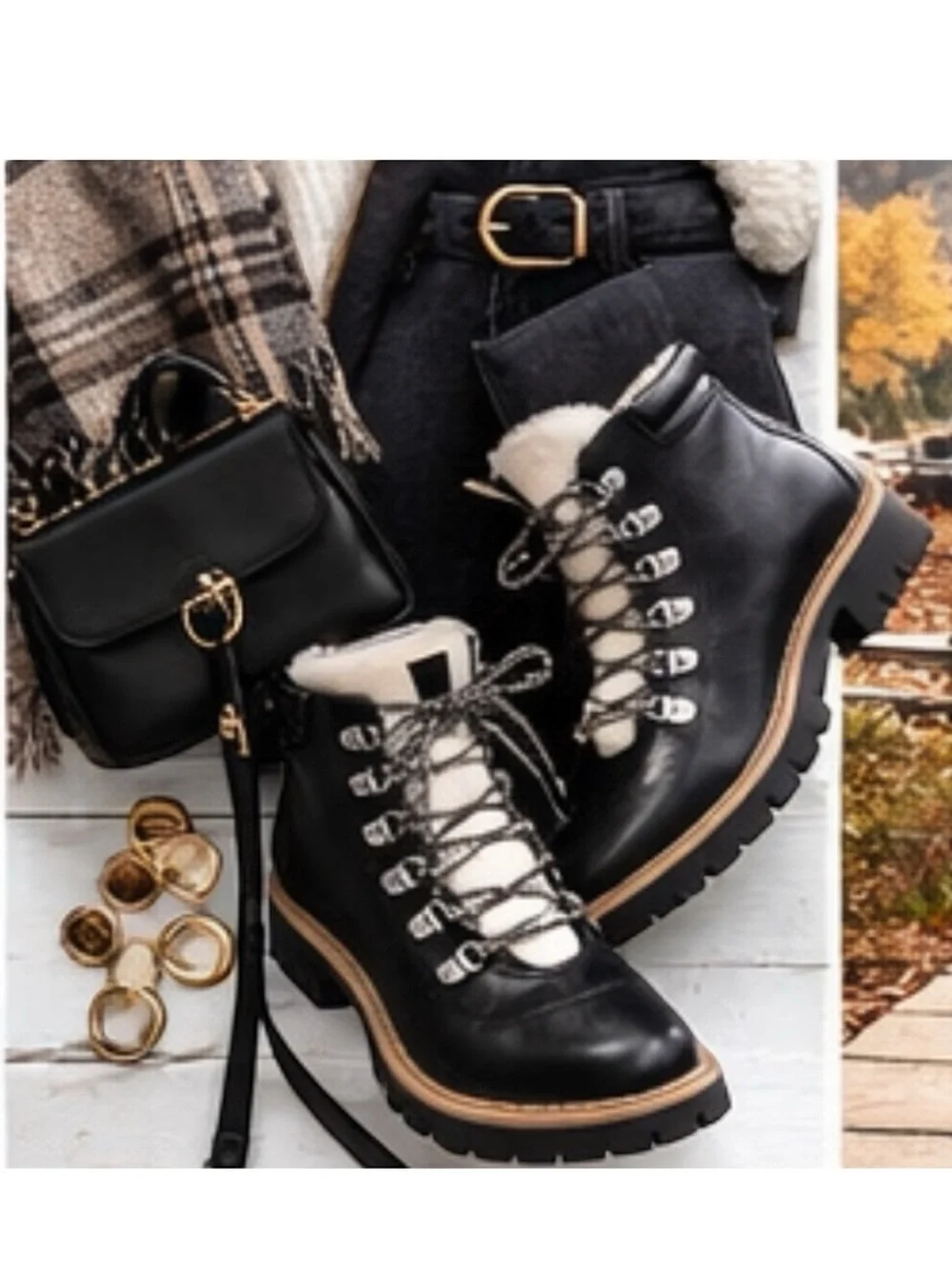 NWT Style & Co Black lace up & side zip ankle bootswith lug sole Womens Sz 5